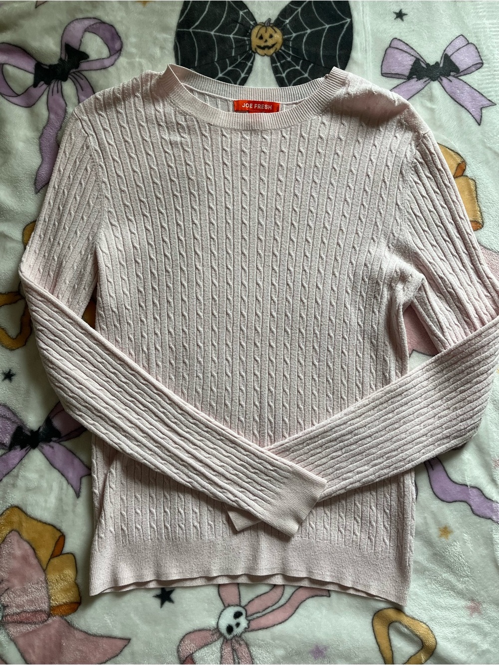 Joe Fresh Pale Pink Cable Crewneck Sweater